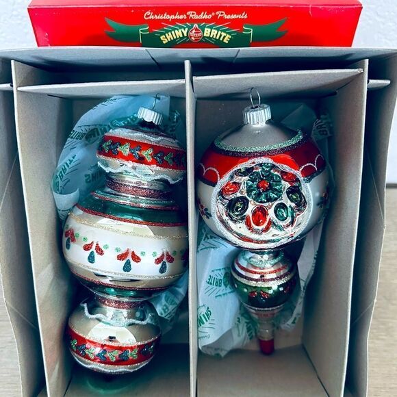 Christopher Radko Shiny Brite Vintage Large Size Christmas Ornaments Set - Picture 1 of 5